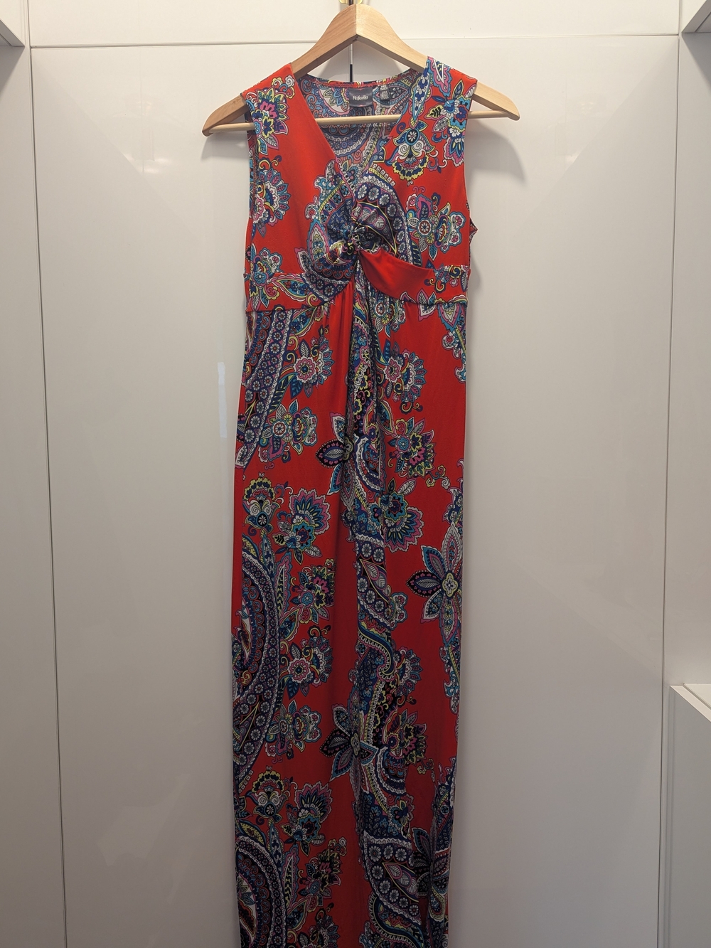 Y2K Rafaella Petite XS Red Paisley Knot-Front Maxi Dress